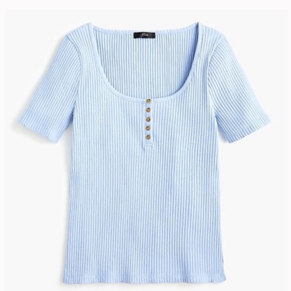 J. Crew Blue Scoop Neck Ribbed Henley